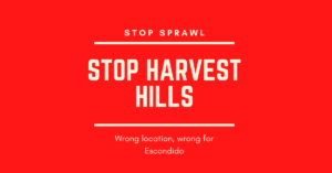 Stop Harvest Hills logo on red background